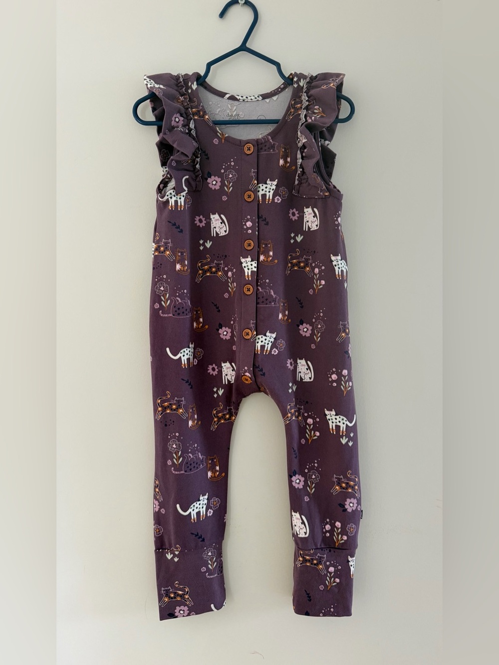 deux par deux Purple Cat Floral Ruffle Romper Size 18 Months